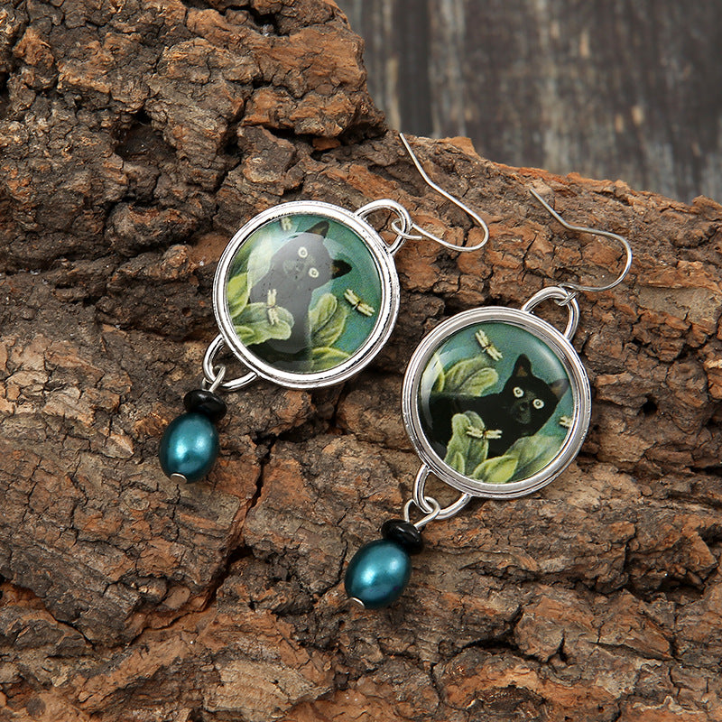 Wholesale Vintage Kitten Flowers Alloy Earrings